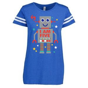 I Am Five Robot Funny Robotics 5 Year Old Birthday Party Enza Ladies Jersey Football T-Shirt