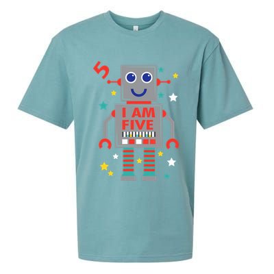 I Am Five Robot Funny Robotics 5 Year Old Birthday Party Sueded Cloud Jersey T-Shirt