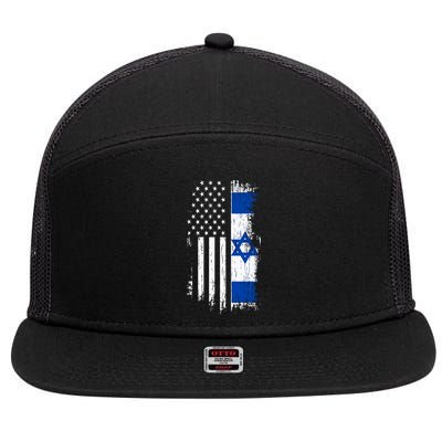 Israeli American Flag Pride Israel Usa 7 Panel Mesh Trucker Snapback Hat