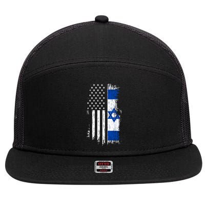 Israeli American Flag Pride Israel Usa 7 Panel Mesh Trucker Snapback Hat