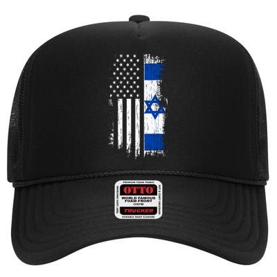 Israeli American Flag Pride Israel Usa High Crown Mesh Back Trucker Hat