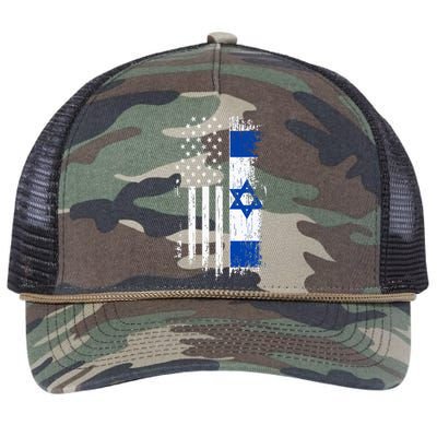 Israeli American Flag Pride Israel Usa Retro Rope Trucker Hat Cap