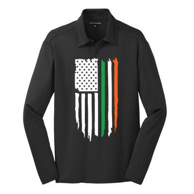 Irish American Flag Silk Touch Performance Long Sleeve Polo