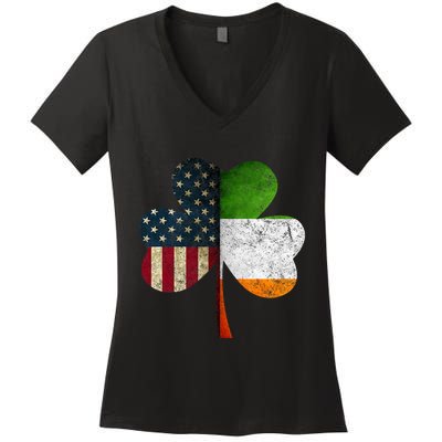 Irish American Flag Shamrock St. PatrickS Day Women's V-Neck T-Shirt