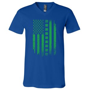 Irish American Flag Patrick's Day Patriotic Shamrock Flag Gift V-Neck T-Shirt