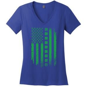 Irish American Flag Patrick's Day Patriotic Shamrock Flag Gift Women's V-Neck T-Shirt