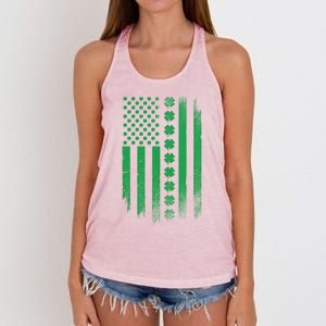 Irish American Flag Patrick's Day Patriotic Shamrock Flag Gift Women's Knotted Racerback Tank