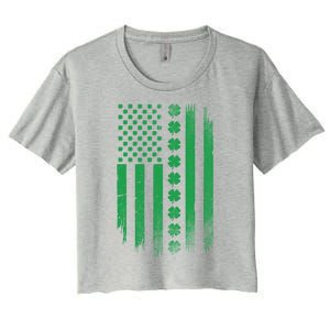 Irish American Flag Patrick's Day Patriotic Shamrock Flag Gift Women's Crop Top Tee