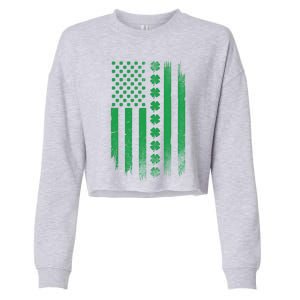 Irish American Flag Patrick's Day Patriotic Shamrock Flag Gift Cropped Pullover Crew