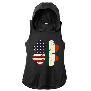 Irish American Flag Shamrock Ladies PosiCharge Tri-Blend Wicking Draft Hoodie Tank