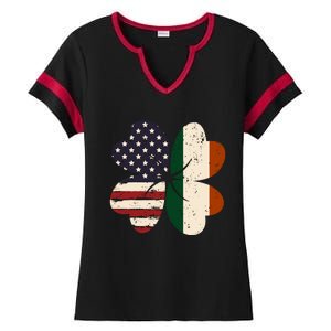 Irish American Flag Shamrock Ladies Halftime Notch Neck Tee