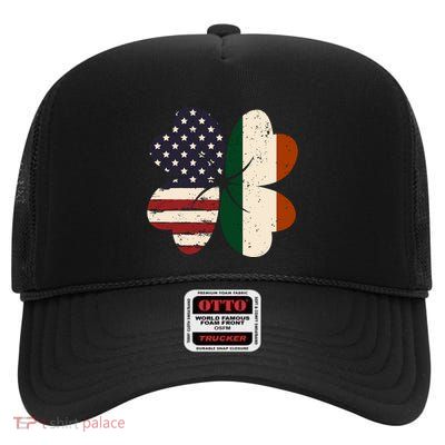 Irish American Flag Shamrock High Crown Mesh Back Trucker Hat