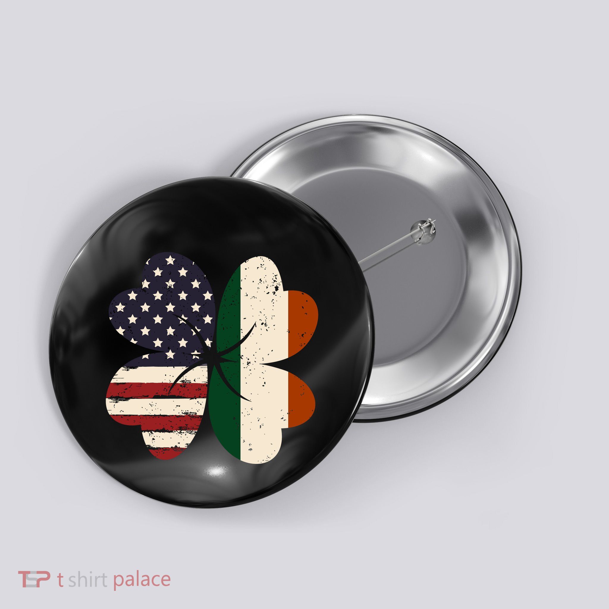 Irish American Flag Shamrock Button