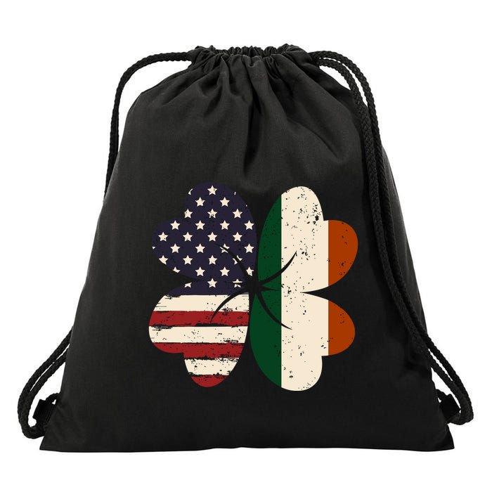 Irish American Flag Shamrock Drawstring Bag