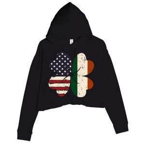 Irish American Flag Shamrock Crop Fleece Hoodie