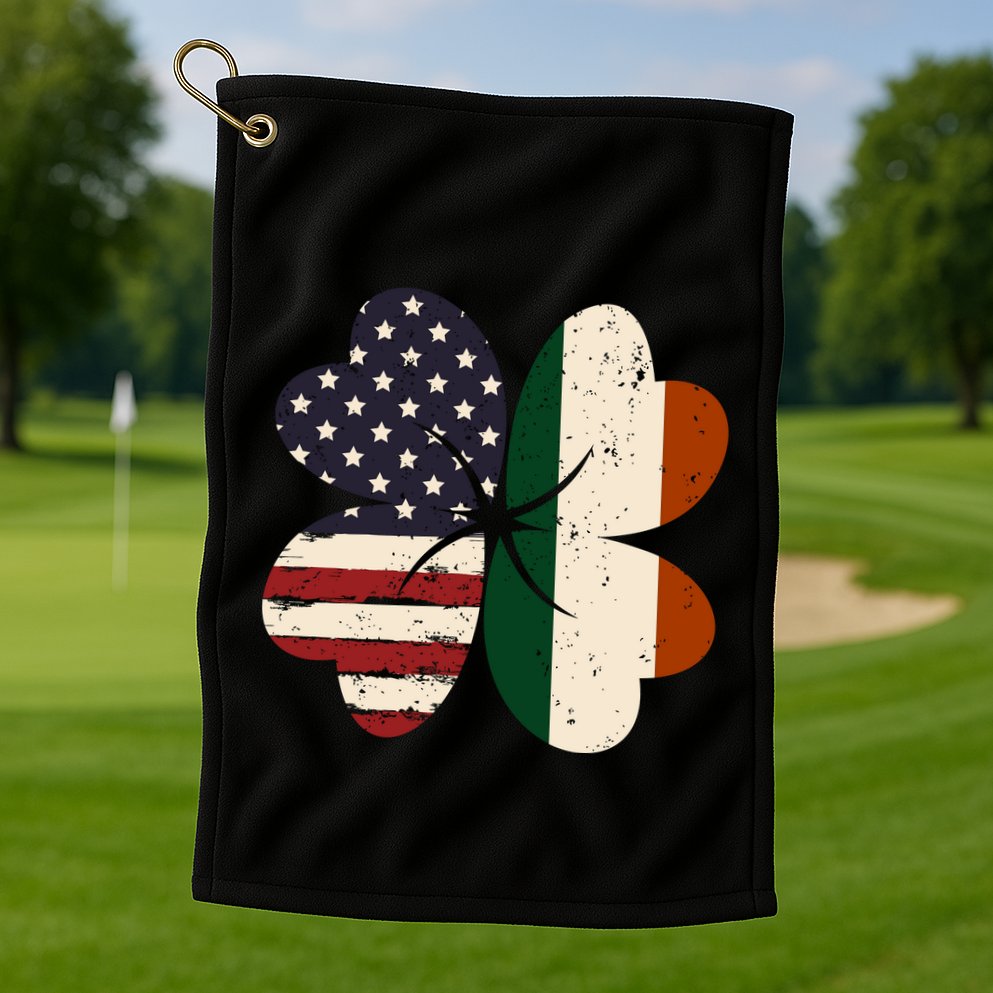 Irish American Flag Shamrock Golf Towel