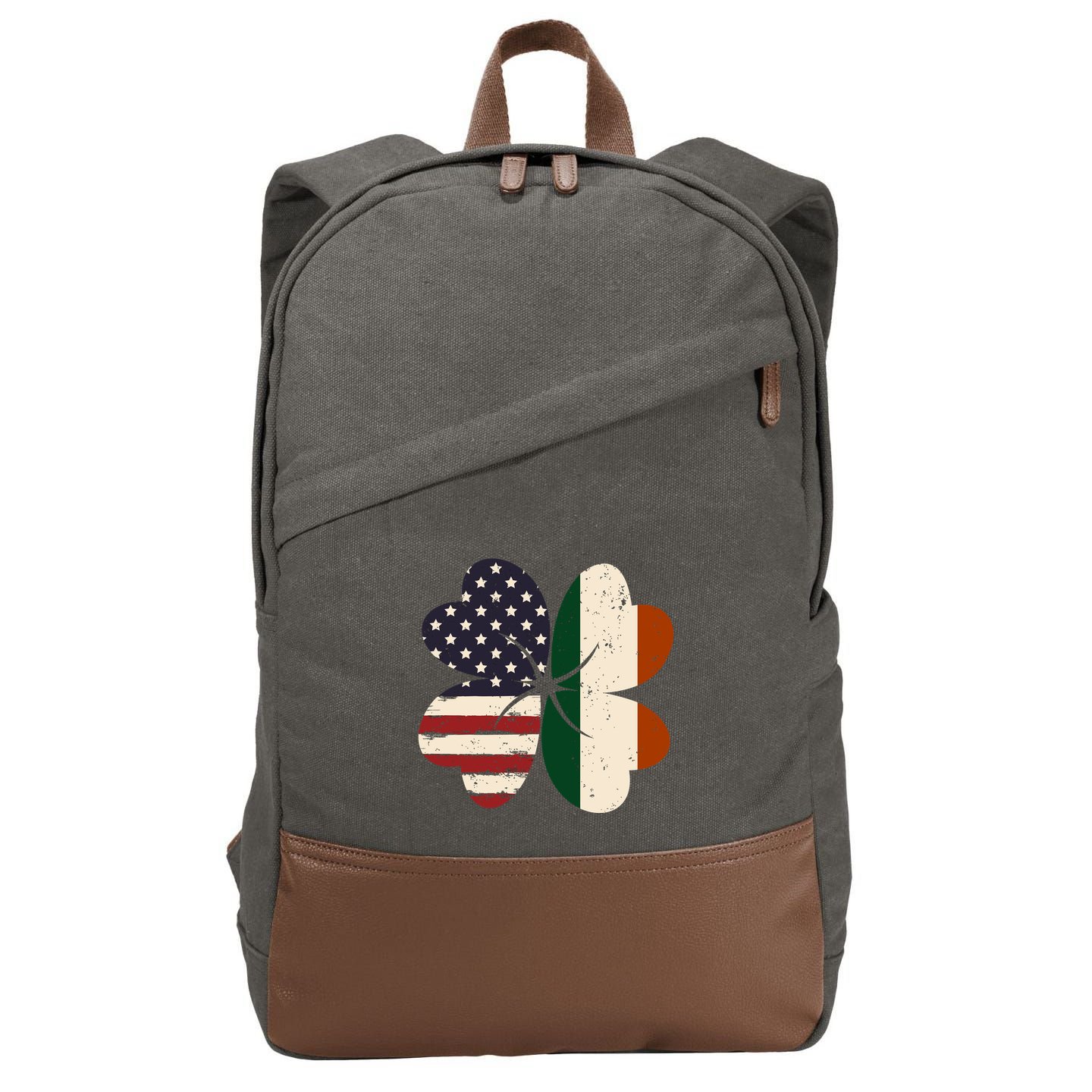 Irish American Flag Shamrock Cotton Canvas Backpack