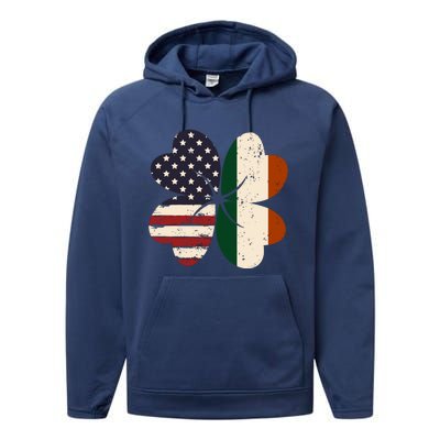 Irish American Flag Shamrock Performance Fleece Hoodie