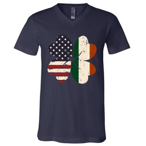 Irish American Flag Shamrock V-Neck T-Shirt