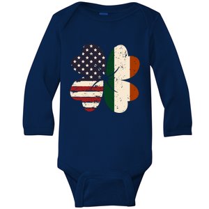 Irish American Flag Shamrock Baby Long Sleeve Bodysuit