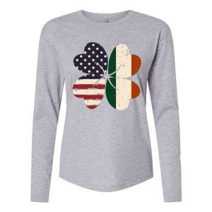 Irish American Flag Shamrock Womens Cotton Relaxed Long Sleeve T-Shirt