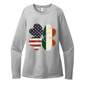 Irish American Flag Shamrock Womens CVC Long Sleeve Shirt