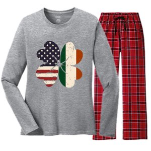 Irish American Flag Shamrock Women's Long Sleeve Flannel Pajama Set 