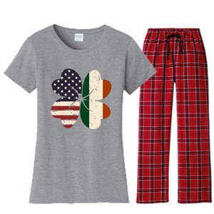 Irish American Flag Shamrock Women's Flannel Pajama Set