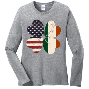 Irish American Flag Shamrock Ladies Long Sleeve Shirt