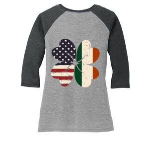 Irish American Flag Shamrock Women's Tri-Blend 3/4-Sleeve Raglan Shirt