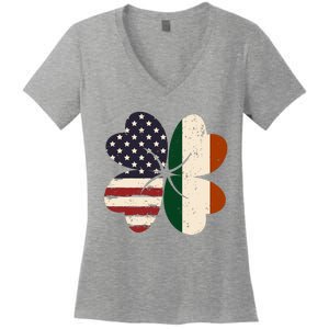 Irish American Flag Shamrock Women's V-Neck T-Shirt