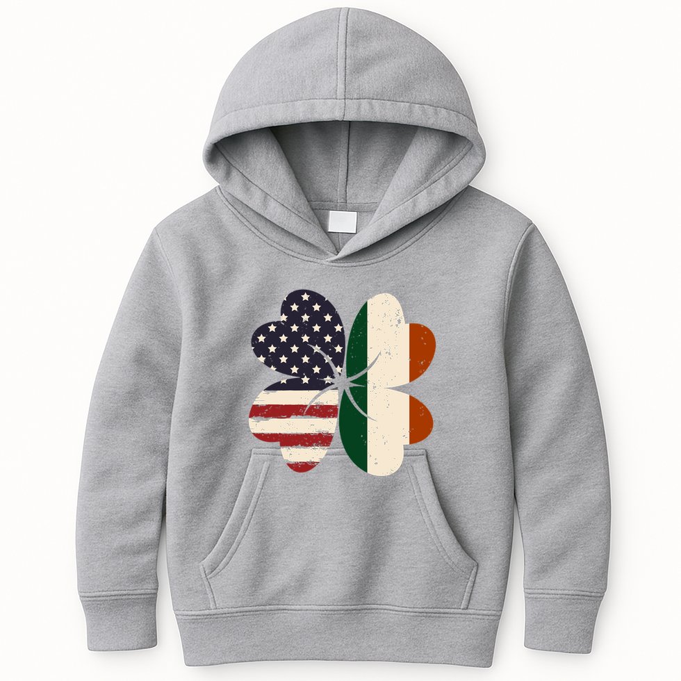 Irish American Flag Shamrock Kids Hoodie