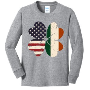 Irish American Flag Shamrock Kids Long Sleeve Shirt