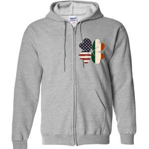 Irish American Flag Shamrock Full Zip Hoodie