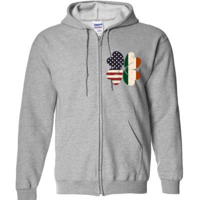 Irish American Flag Shamrock Full Zip Hoodie