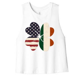 Irish American Flag Shamrock Women's Racerback Cropped Tank