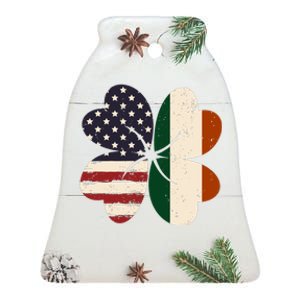 Irish American Flag Shamrock Ceramic Bell Ornament