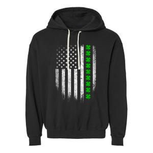 Irish American Flag Usa Retro St Patrick's Day Shamrock Gift Garment-Dyed Fleece Hoodie