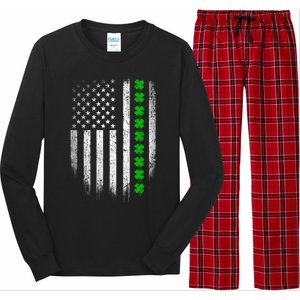 Irish American Flag Usa Retro St Patrick's Day Shamrock Gift Long Sleeve Pajama Set