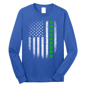 Irish American Flag Usa Retro St Patrick's Day Shamrock Gift Long Sleeve Shirt