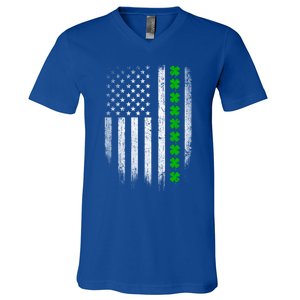 Irish American Flag Usa Retro St Patrick's Day Shamrock Gift V-Neck T-Shirt