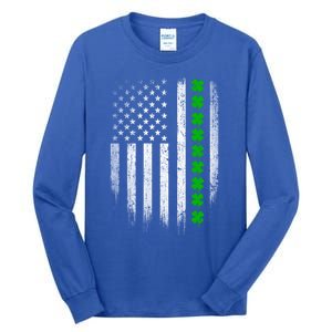 Irish American Flag Usa Retro St Patrick's Day Shamrock Gift Tall Long Sleeve T-Shirt