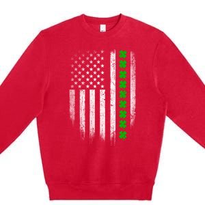 Irish American Flag Usa Retro St Patrick's Day Shamrock Gift Premium Crewneck Sweatshirt