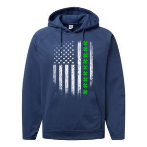 Irish American Flag Usa Retro St Patrick's Day Shamrock Gift Performance Fleece Hoodie