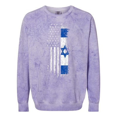 Israeli American Flag Pride Israel Usa Colorblast Crewneck Sweatshirt