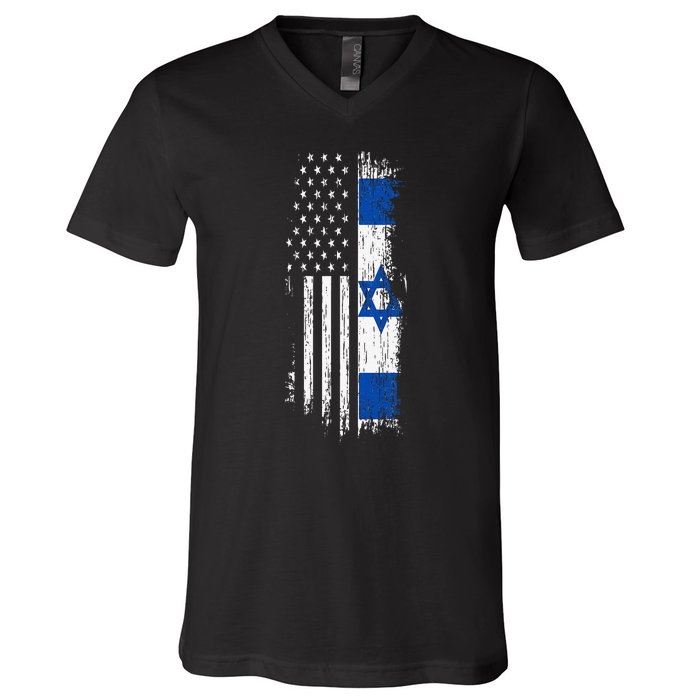 Israeli American Flag Pride Israel Usa V-Neck T-Shirt