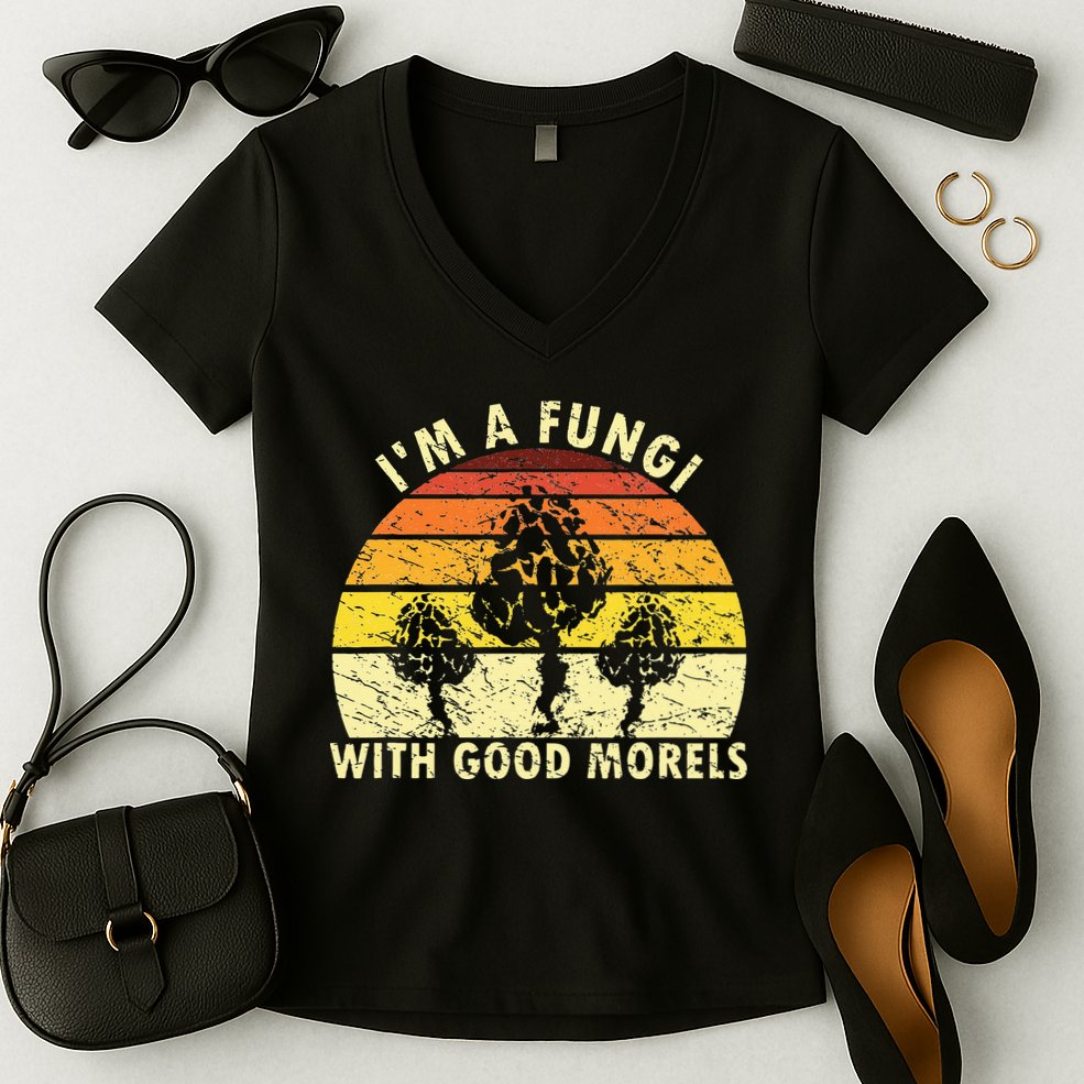 I'm A Fungi Funny Mushroom Foraging Retro FungiHunter Women's V-Neck T-Shirt