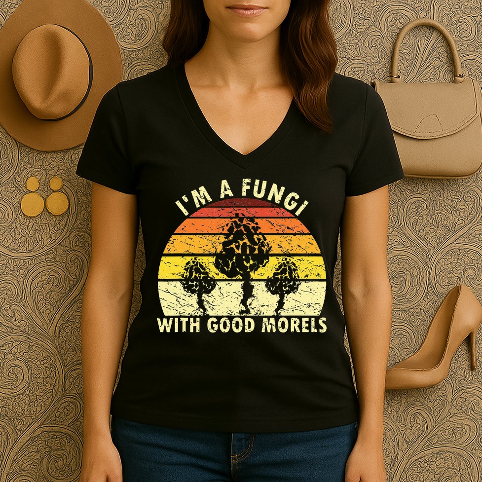 I'm A Fungi Funny Mushroom Foraging Retro FungiHunter Women's V-Neck T-Shirt