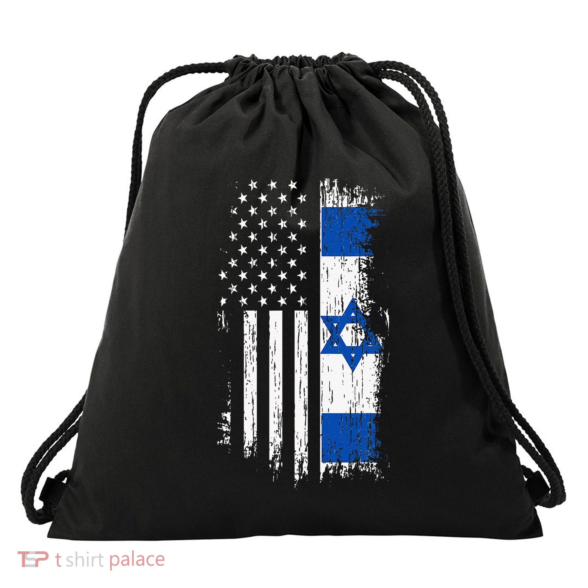 Israeli American Flag Pride Israel USA Patriotic Pride Drawstring Bag
