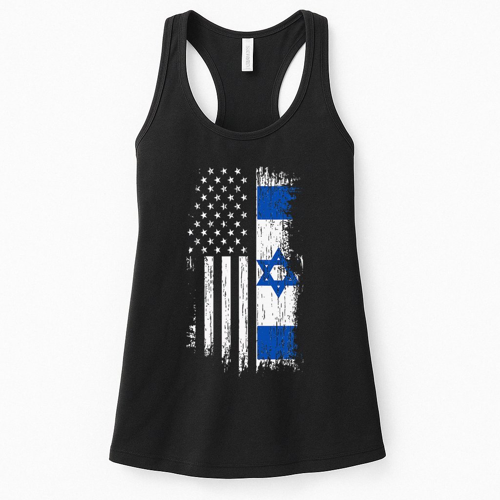 Israeli American Flag Pride Israel USA Patriotic Pride Womens Tank Top